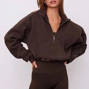Set Active Half Zip Hoodie in Espresso